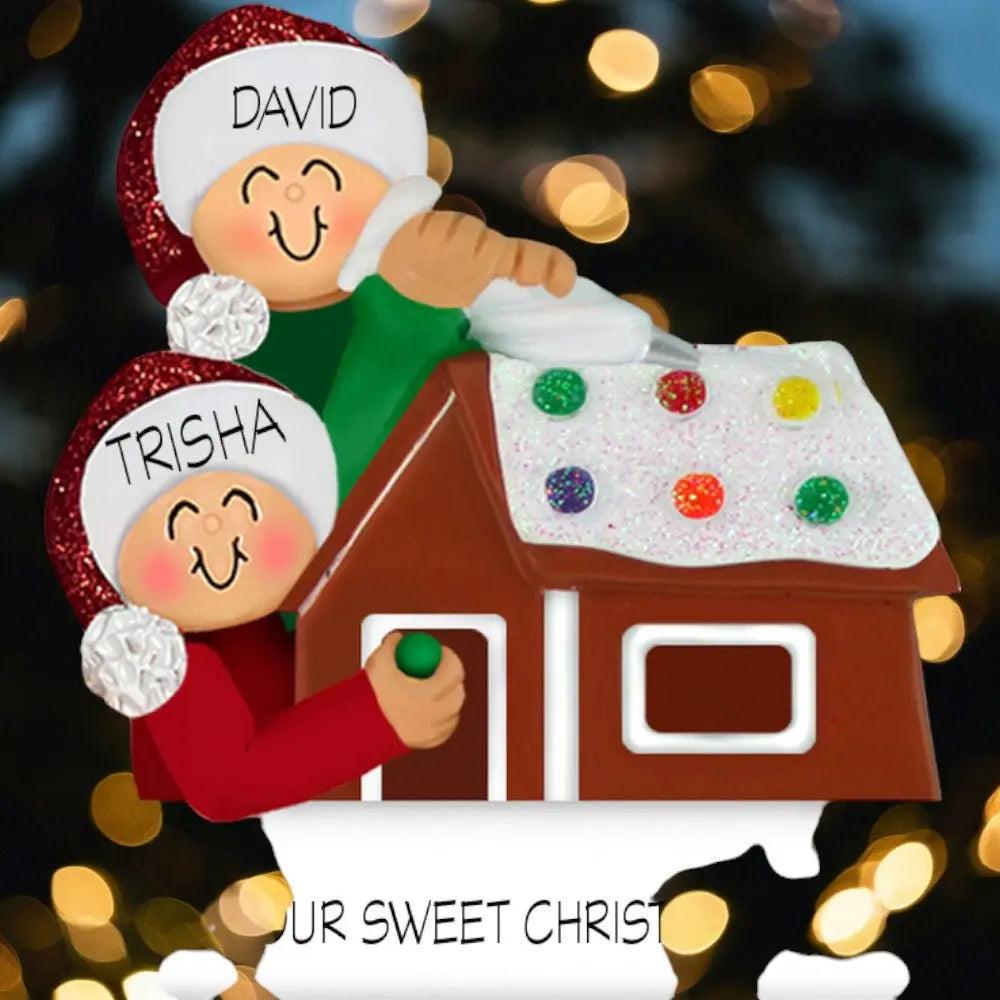 Building Gingerbread House: 5 People Christmas Ornament - Last Elf on the Left