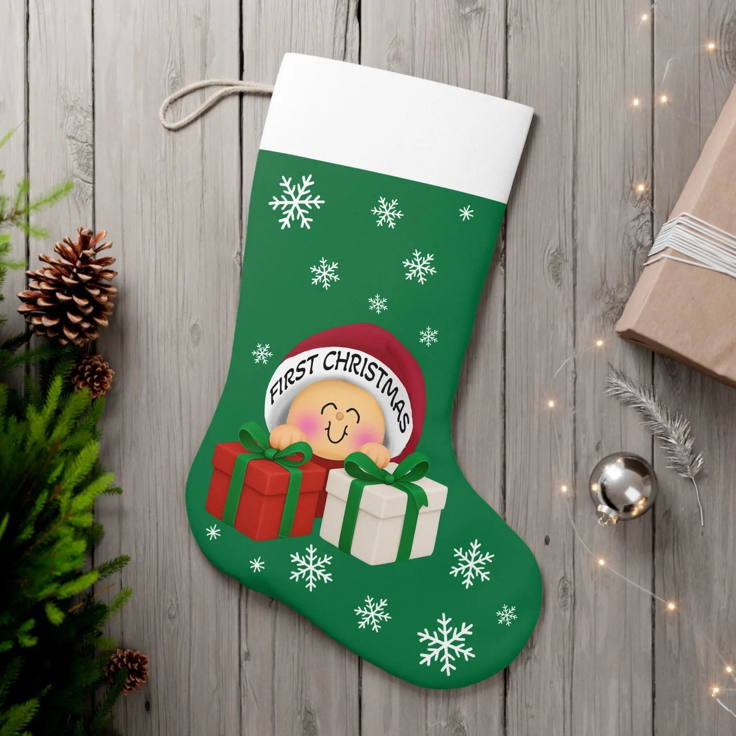 Personalized Christmas Stocking, First Christmas Gift, Holiday Décor, Kids' Santa Stocking, Festive Home Decoration Printify