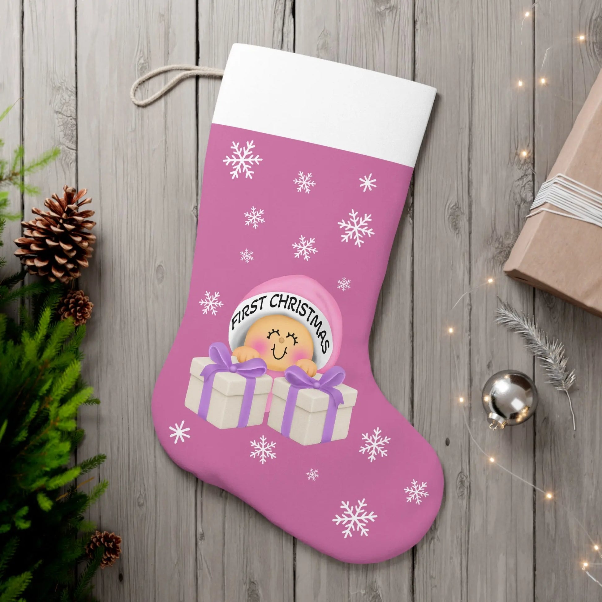 Personalized Baby Girl’s First Christmas Stocking Printify