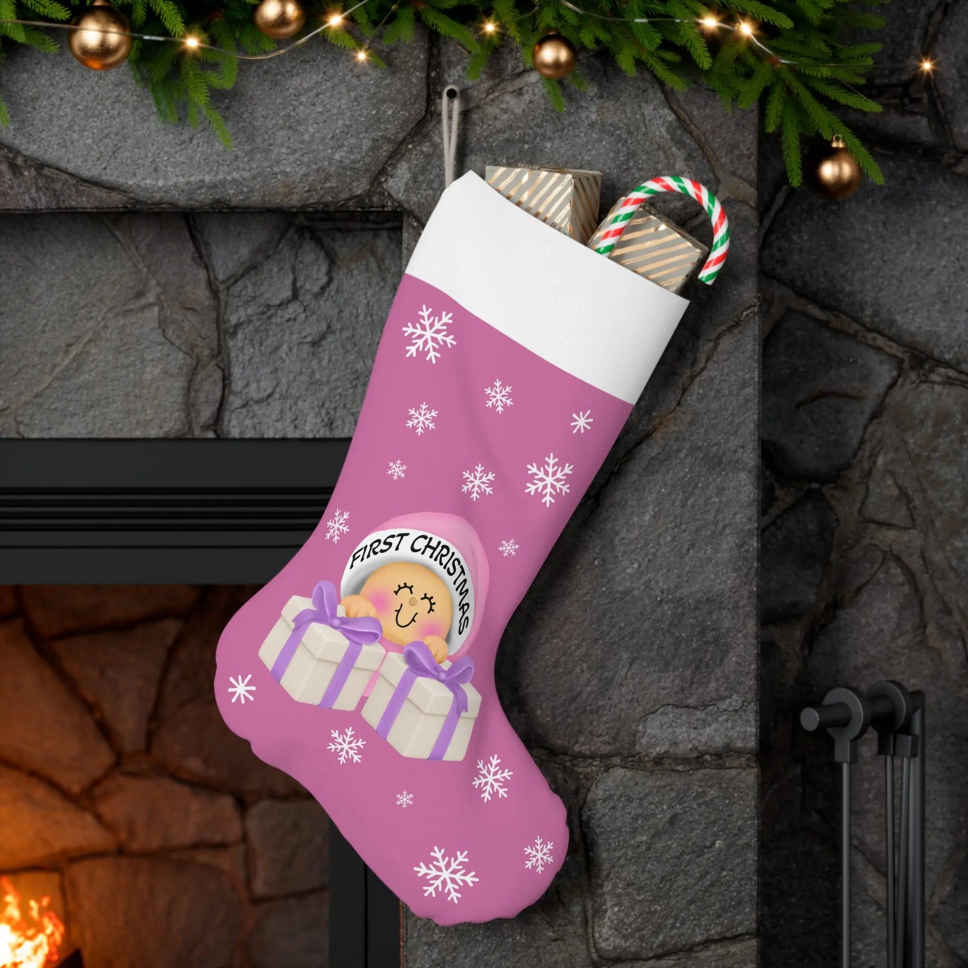 Personalized Baby Girl’s First Christmas Stocking Printify