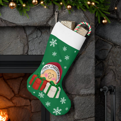Personalized Christmas Stocking, First Christmas Gift, Holiday Décor, Kids' Santa Stocking, Festive Home Decoration Printify
