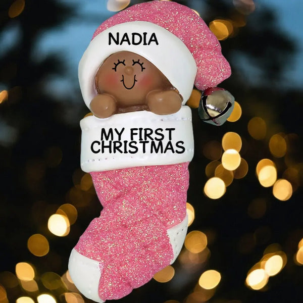Baby in Stocking: Pink, African-American - Custom Children