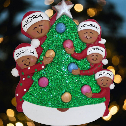 Family Decorating Tree: 5 People, African - American - Last Elf on the Left