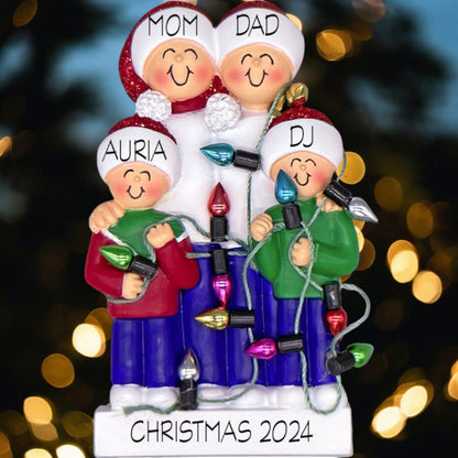 Family in Christmas Lights: 5 People Christmas Ornament - Last Elf on the Left