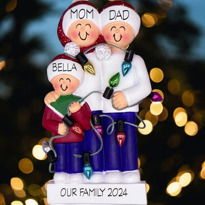 Family in Christmas Lights: 5 People Christmas Ornament - Last Elf on the Left