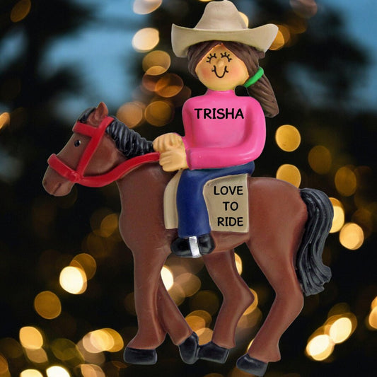 Horse back Riding: Female, Brown Christmas Ornament by - Last Elf on the Left