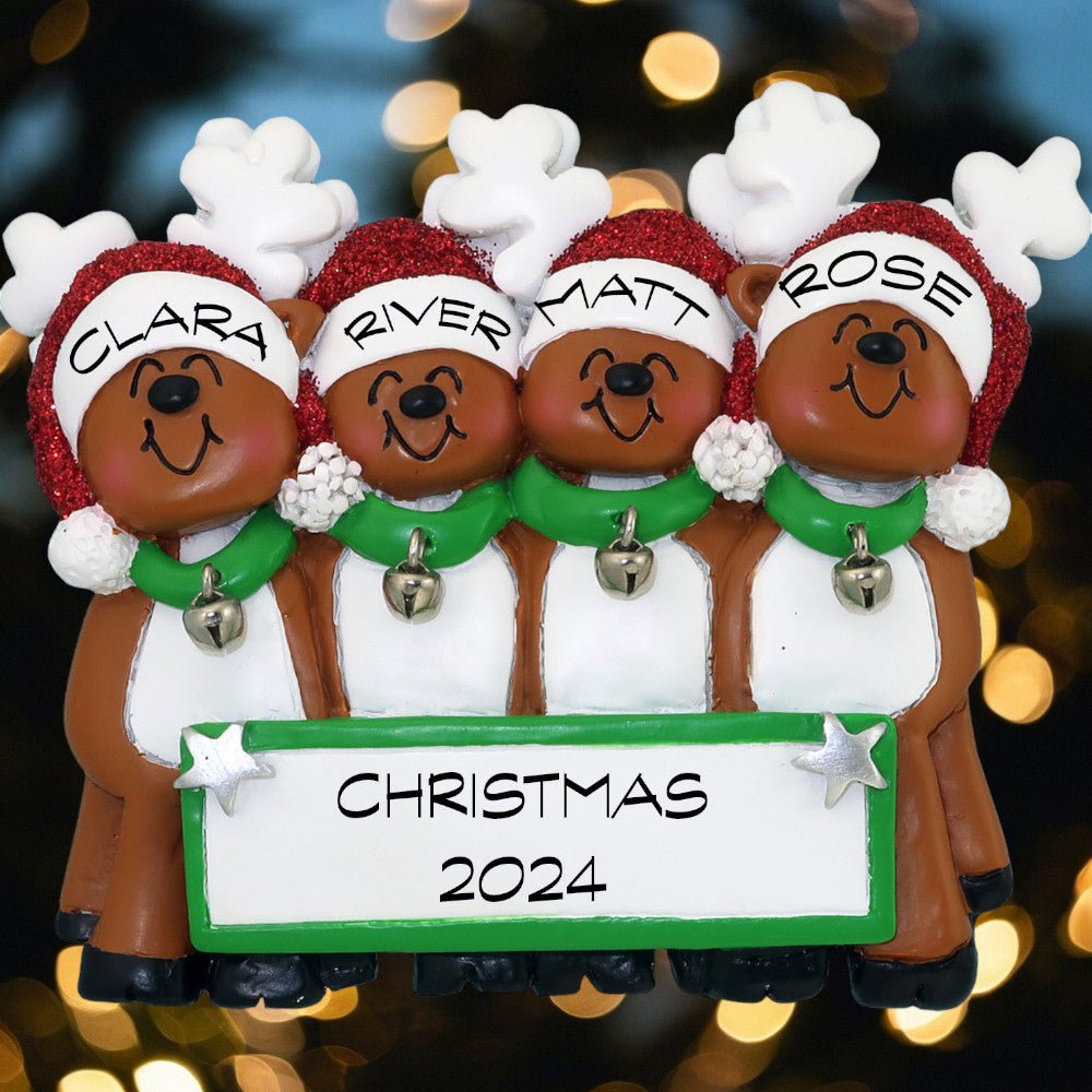 Reindeer Family: 5 People Christmas Ornament - Last Elf on the Left