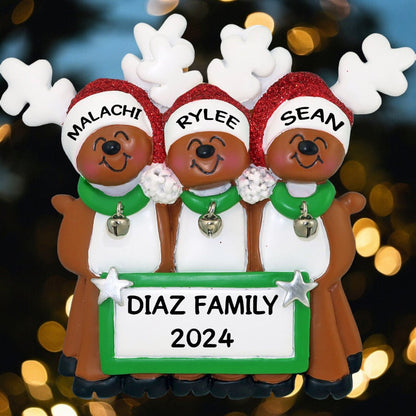 Reindeer Family: 5 People Christmas Ornament - Last Elf on the Left