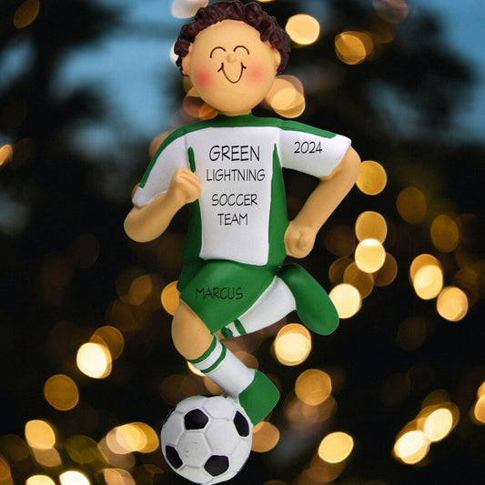 Soccer, Dribbling: Green Uniform, Male Brown - Last Elf on the Left